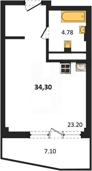 Продажа студии 34,3 кв м, 4/5 этаж, улица Летчиков. Гагаринский район. Гарден 