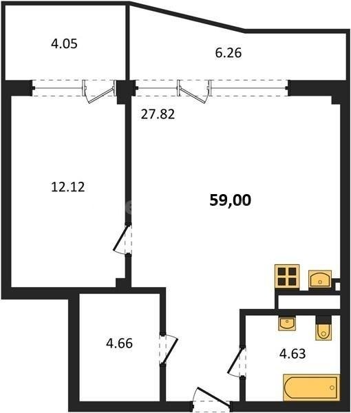 Продажа студии 59 кв м, 1/5 этаж, улица Летчиков. Гагаринский район. Гарден 