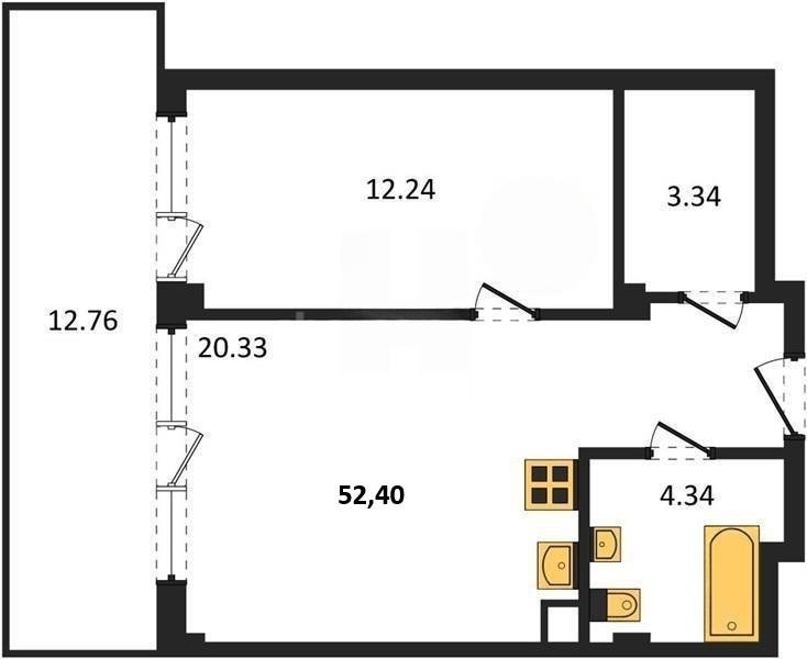 Продажа студии 52,4 кв м, 1/5 этаж, улица Летчиков. Гагаринский район. 
