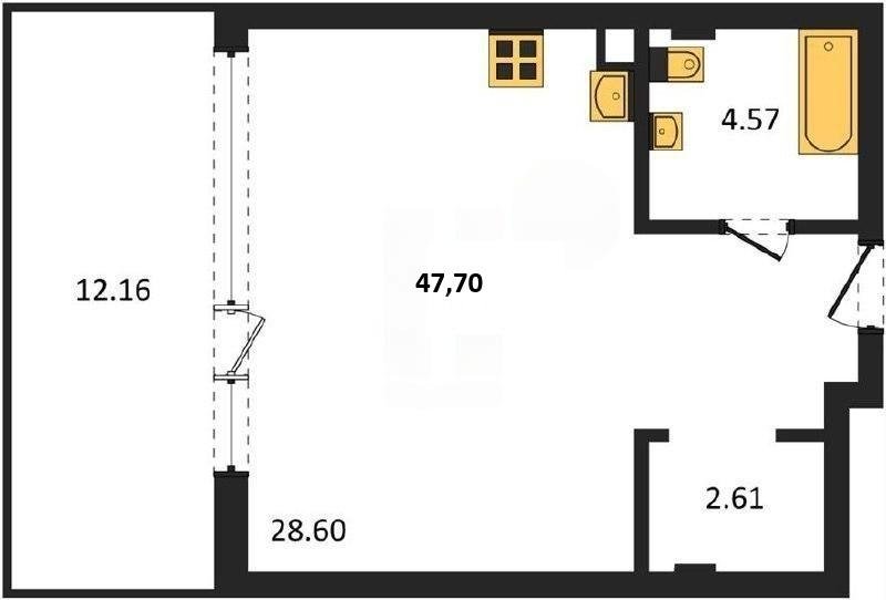 Продажа студии 47,7 кв м, 1/5 этаж, улица Летчиков. Гагаринский район. 