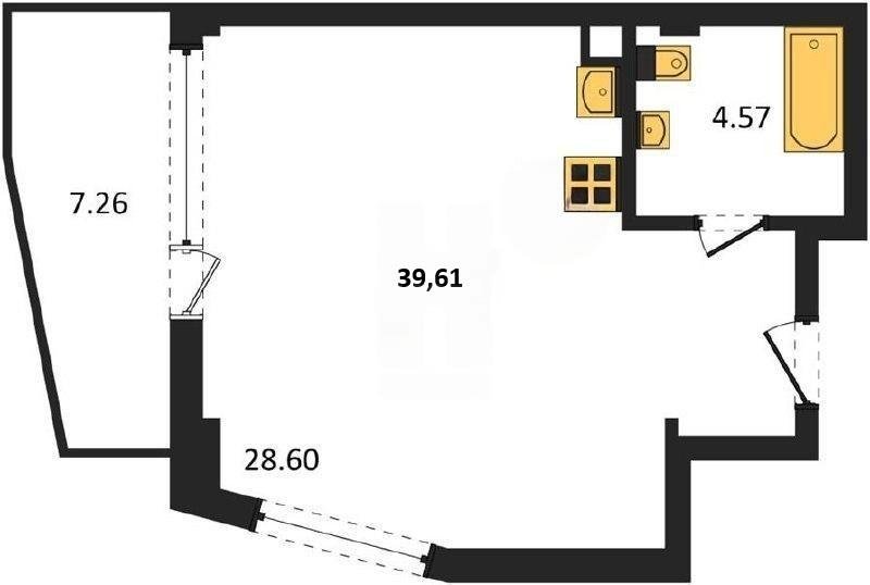 Продажа студии 39,61 кв м, 1/5 этаж, улица Летчиков. Гагаринский район. 