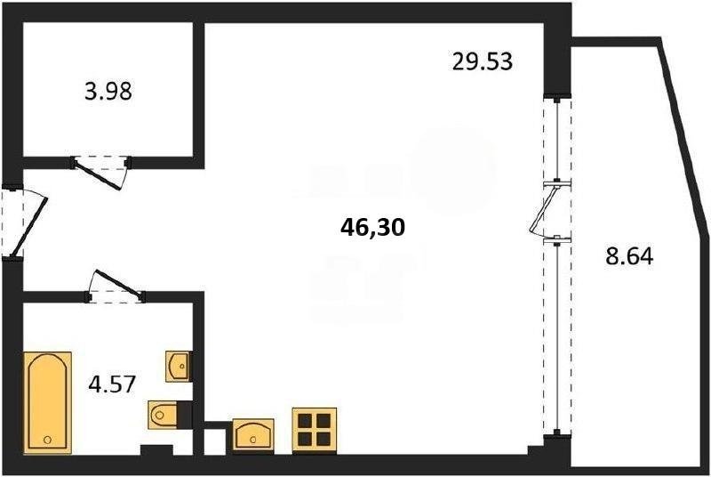 Продажа студии 46,3 кв м, 2/5 этаж, улица Летчиков. Гагаринский район. 