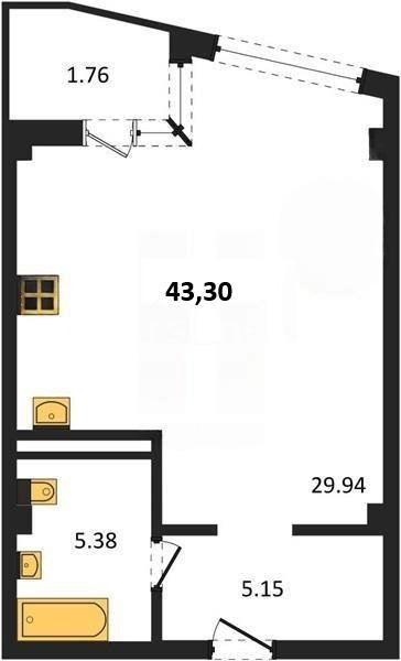 Продажа студии 43,3 кв м, 2/5 этаж, улица Летчиков. Гагаринский район. 