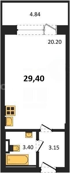 Продажа 1-комнатной студии 29,44 кв м, 3/10 этаж, улица Парковая. Гагаринский район. 