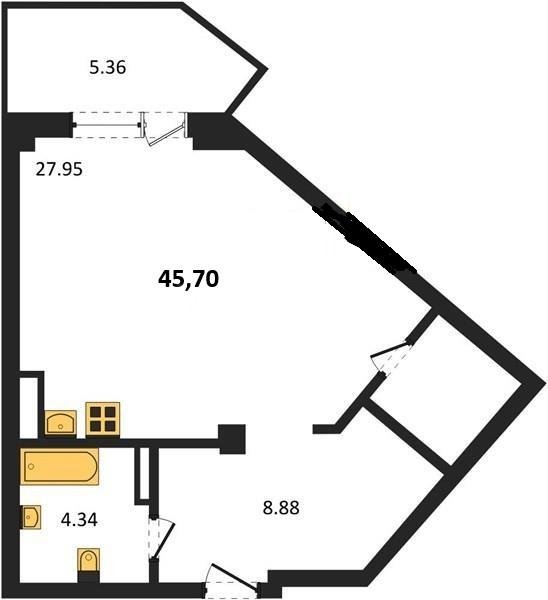 Продажа студии 45,7 кв м, 3/5 этаж, улица Летчиков. Гагаринский район.