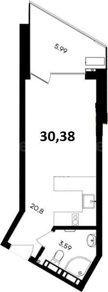 Продажа студии 30,3803 кв м, 2/6 этаж, шоссе Качинское. село Орловка. Нахимовский район.