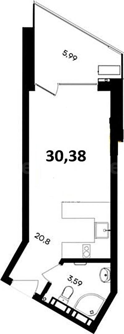 Продажа студии 30,38004 кв м, 3/4 этаж, шоссе Качинское. село Орловка. Нахимовский район.