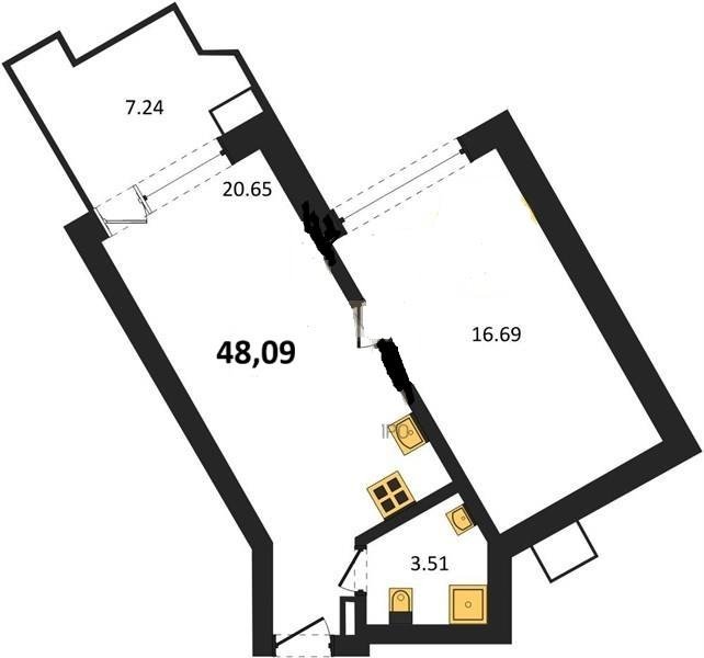 Продажа 1-комнатной квартиры 48,09 кв м, 1/6 этаж, шоссе Качинское. село Орловка. Нахимовский район.