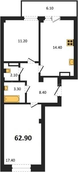 Продажа 2-комнатной квартиры 62,9 кв м, 1/9 этаж, улица Токарева. Ленинский район.