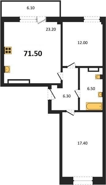 Продажа 2-комнатной квартиры 71,5 кв м, 1/9 этаж, улица Токарева. Ленинский район.