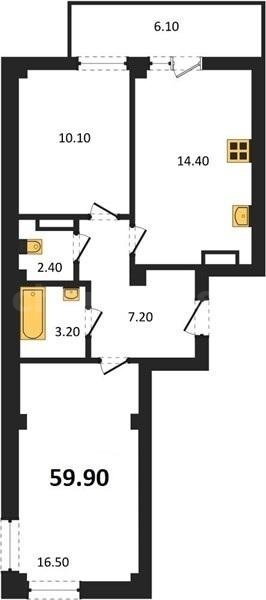 Продажа 2-комнатной квартиры 59,9 кв м, 1/9 этаж, улица Токарева. Ленинский район.
