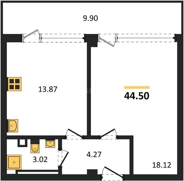 Продажа 1-комнатной квартиры 44,51 кв м, 2/10 этаж, улица Парковая. Гагаринский район. 