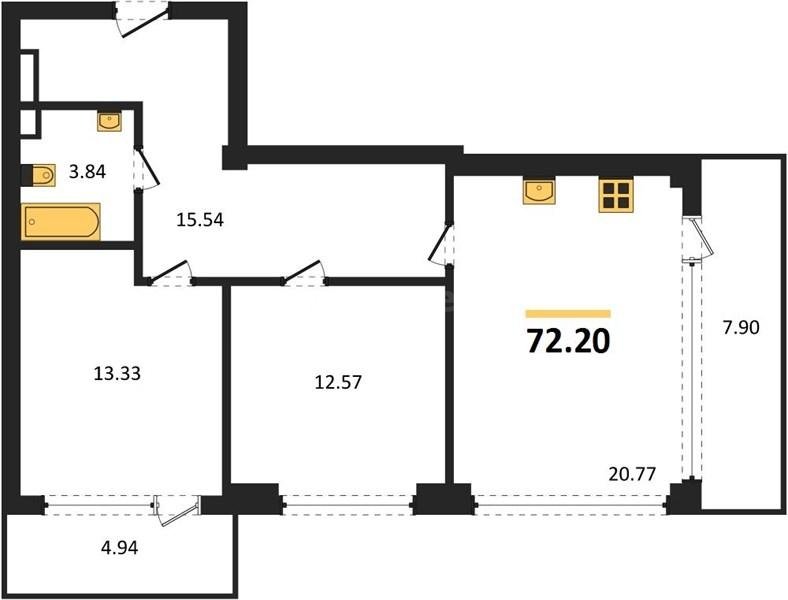 Продажа 2-комнатной квартиры 72,2 кв м, 3/10 этаж, улица Парковая. Гагаринский район. 