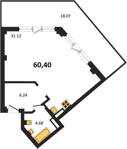 Продажа студии 60,4 кв м, 2/5 этаж, улица Летчиков. Гагаринский район. Гарден 