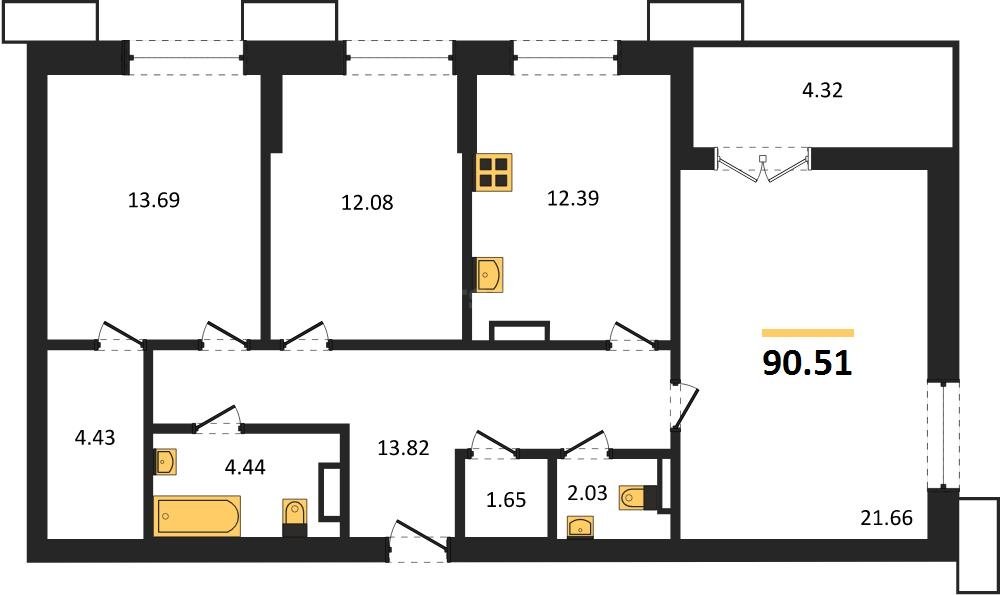 Продажа 3-комнатной квартиры 90,51 кв м, 2/9 этаж, улица Мате Залки. Балаклавский район.