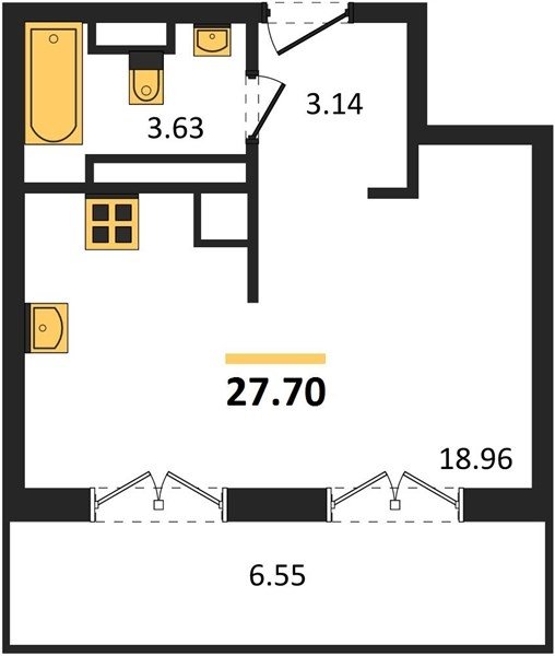 Продажа 1-комнатной студии 27,7 кв м, 5/5 этаж, улица Челнокова. Гагаринский район. 