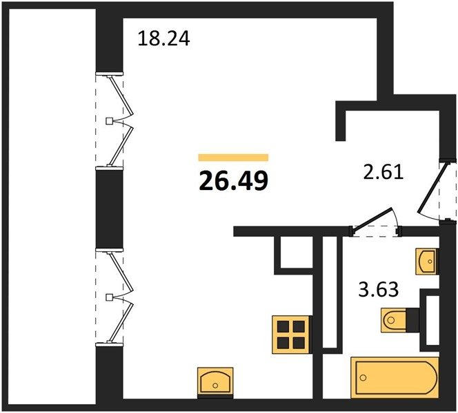 Продажа 1-комнатной студии 26,49 кв м, 5/5 этаж, улица Челнокова. Гагаринский район. 