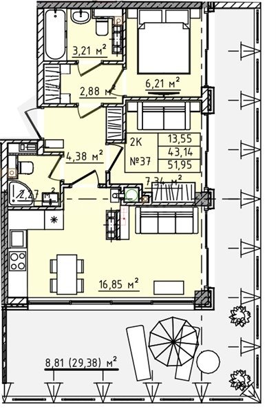 Продажа 2-комнатной квартиры 51,63 кв м, 5/5 этаж, улица Челнокова. Гагаринский район. 