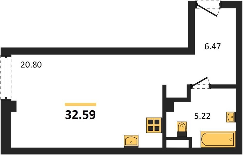 Продажа 1-комнатной студии 32,59 кв м, 1/5 этаж, улица Челнокова. Гагаринский район. 