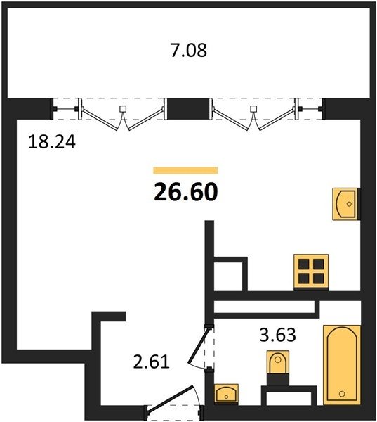 Продажа 1-комнатной студии 26,6 кв м, 5/5 этаж, улица Челнокова. Гагаринский район. 