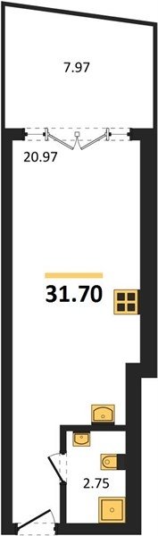 Продажа студии 31,7 кв м, 4/9 этаж, улица Парковая. Гагаринский район.