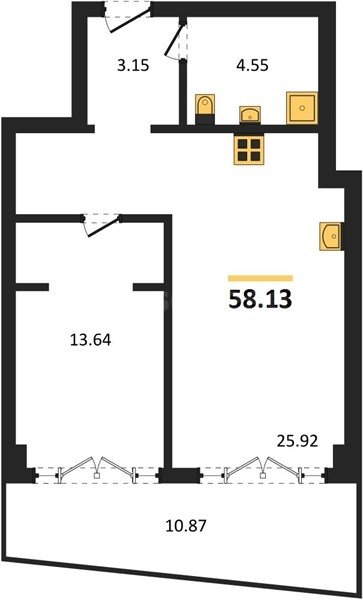 Продажа 1-комнатных апартаментов 58,13 кв м, 3/9 этаж, улица Парковая. Гагаринский район.