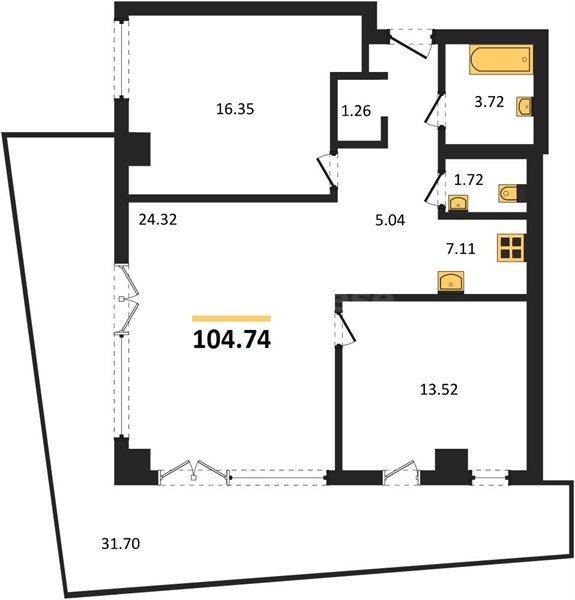 Продажа 2-комнатных апартаментов 104,74 кв м, 2/9 этаж, улица Парковая. Гагаринский район.