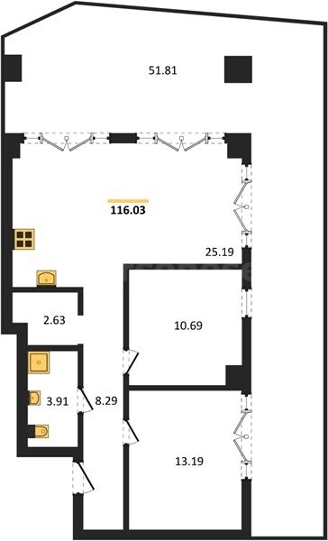 Продажа 2-комнатных апартаментов 115,58 кв м, 3/9 этаж, улица Парковая. Гагаринский район.