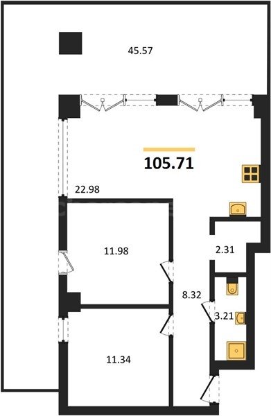 Продажа 2-комнатных апартаментов 105,71 кв м, 3/9 этаж, улица Парковая. Гагаринский район.