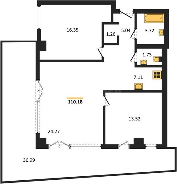 Продажа 2-комнатных апартаментов 109,98 кв м, 3/9 этаж, улица Парковая. Гагаринский район.
