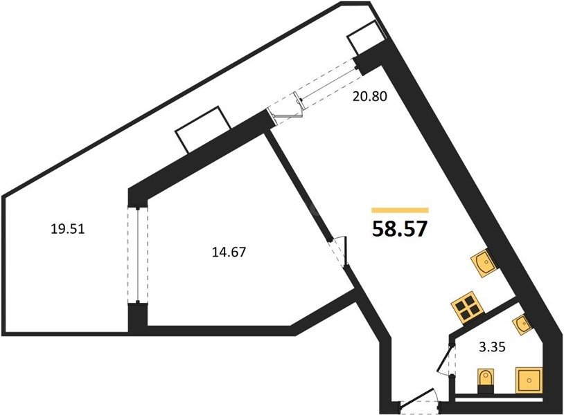 Продажа 1-комнатной квартиры 58,57 кв м, 5/6 этаж, шоссе Качинское. село Орловка. Нахимовский район.