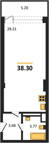 Продажа 1-комнатной студии 38,32 кв м, 3/10 этаж, улица Парковая. Гагаринский район. 