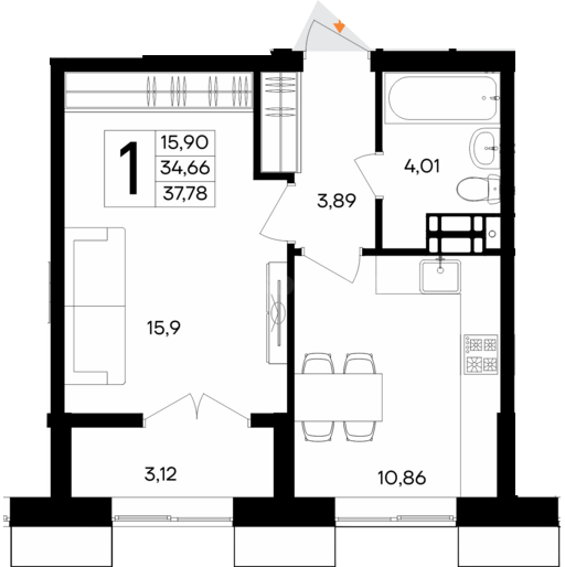 Продажа 1-комнатной квартиры 37,786 кв м, 4/5 этаж, улица Мате Залки. Балаклавский район.