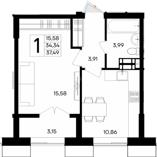 Продажа 1-комнатной квартиры 37,493 кв м, 3/5 этаж, улица Мате Залки. Балаклавский район.