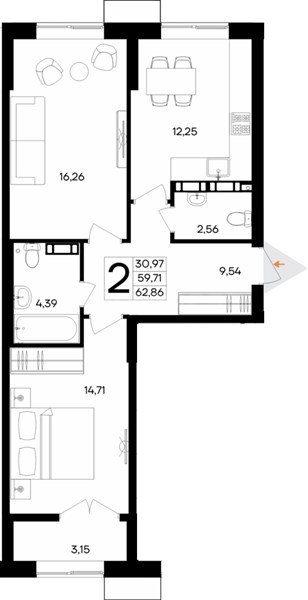 Продажа 2-комнатной квартиры 62,863 кв м, 4/5 этаж, улица Мате Залки. Балаклавский район.