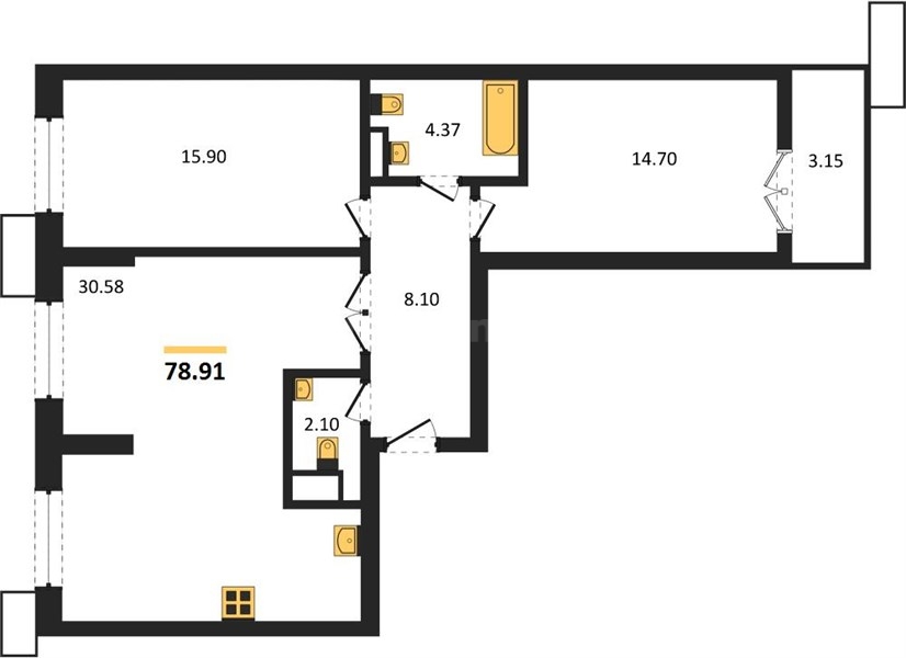 2-к. квартира, 78,91 м², 7/7 этаж                                              