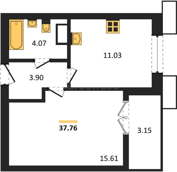 1-к. квартира,37,76 м², 5/9 этаж                                             