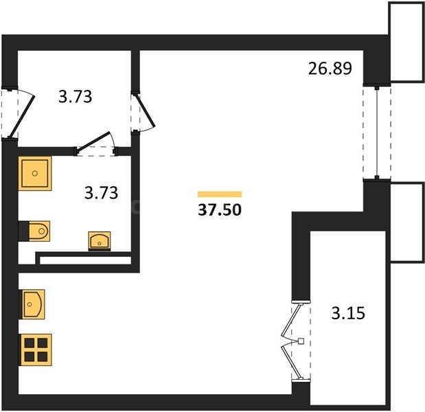 Квартира-студия, 37,5 м², 3/7 этаж                                                   