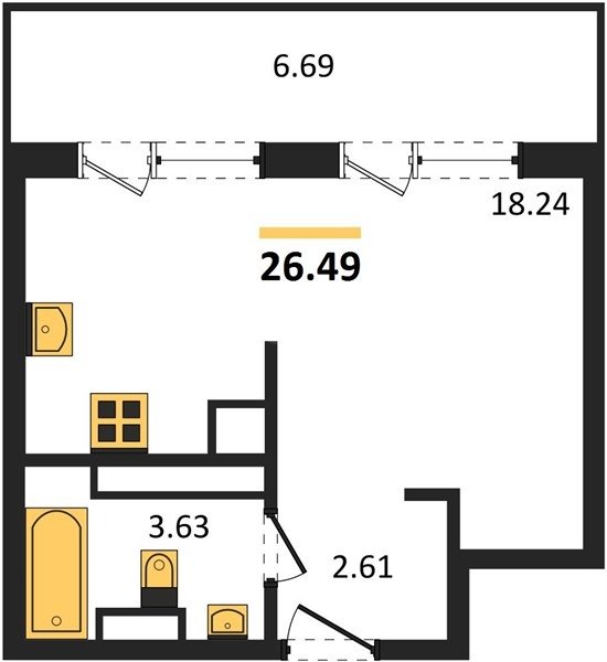 Продажа 1-комнатной студии 26,49 кв м, 5/5 этаж, улица Челнокова. Гагаринский район. 