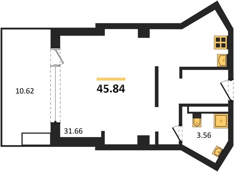 Продажа студии 45,84 кв м, 6/6 этаж, шоссе Качинское. село Орловка. Нахимовский район.