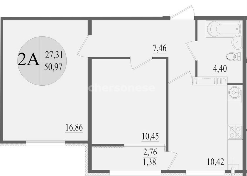 2-к. квартира, 50,97 м², 12/12 этаж                                               