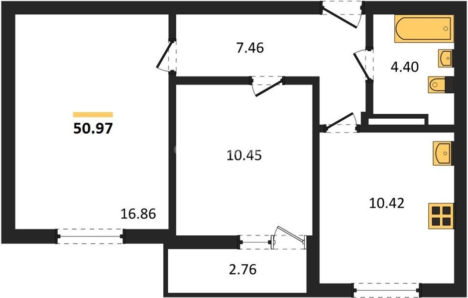2-к. квартира, 50,97 м², 12/12 этаж                                              
