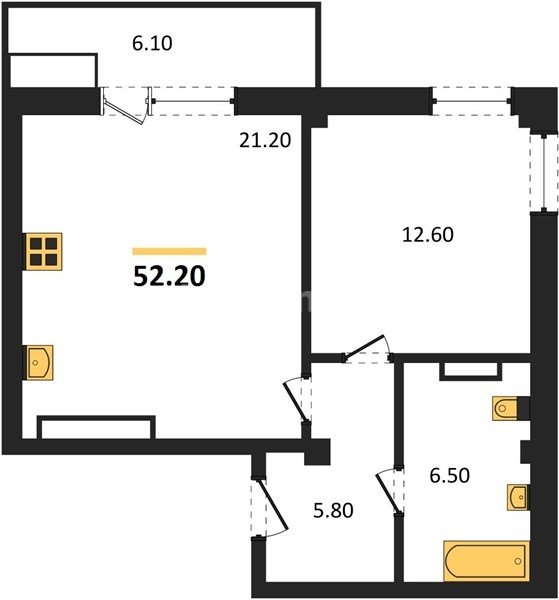 Продажа 1-комнатной квартиры 52,2 кв м, 6/9 этаж, улица Токарева. Ленинский район.