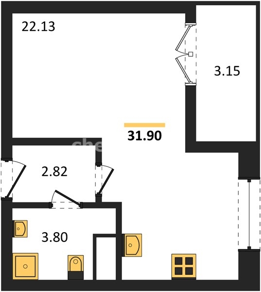 Квартира-студия, 31,9 м², 4/9 этаж                                                 