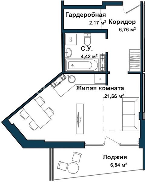 Квартира-студия, 40,9 м², 5/5 этаж                                            