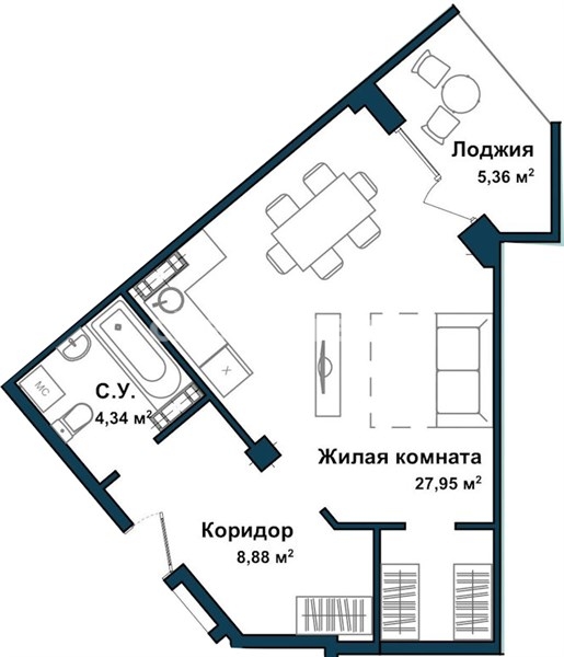 Квартира-студия, 45,4 м², 5/5 этаж                                            