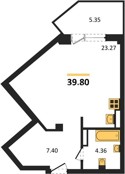 Квартира-студия, 39,8 м², 5/5 этаж                                            