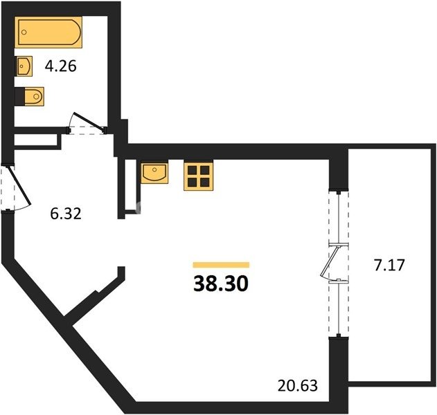 Квартира-студия, 38,3 м², 5/5 этаж                                            