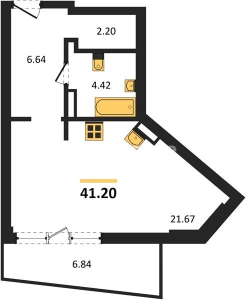 Квартира-студия, 41,2 м², 5/5 этаж                                            