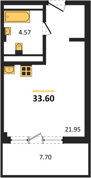 Квартира-студия, 33,6 м², 5/5 этаж                                            